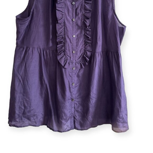 Gap sleeveless blouse with ruffles, Silk/Cotton blend, Size L, Purple - Picture 5 of 12